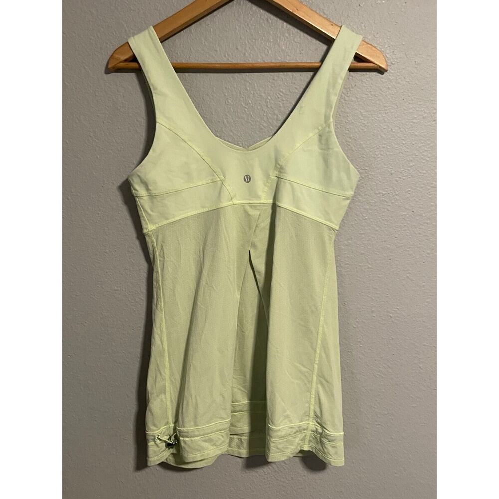 Lululemon Womens Run Tame Me Tank Top Size 8 Neon Yellow Drawstring Cinched READ - Picture 2 of 8
